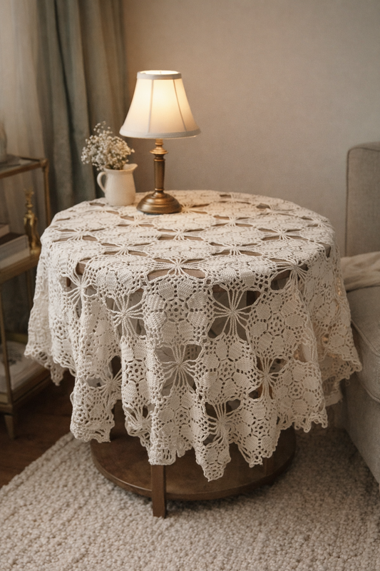 Vintage Hand-Crocheted Lace Tablecloth | 38” x 38