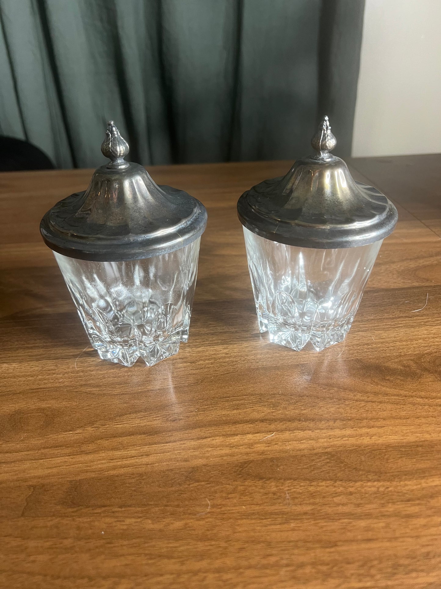 Vintage Glass Apothecary Jars with Pewter Lids (Set of 2)