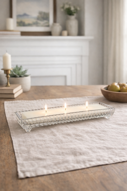 Vintage Crystal Trough Candle — Hand-Poured Soy, 3 Wick | Elegant Table Centerpiece