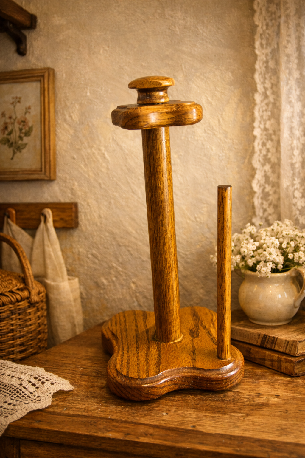 Vintage Solid Wood Paper Towel Holder