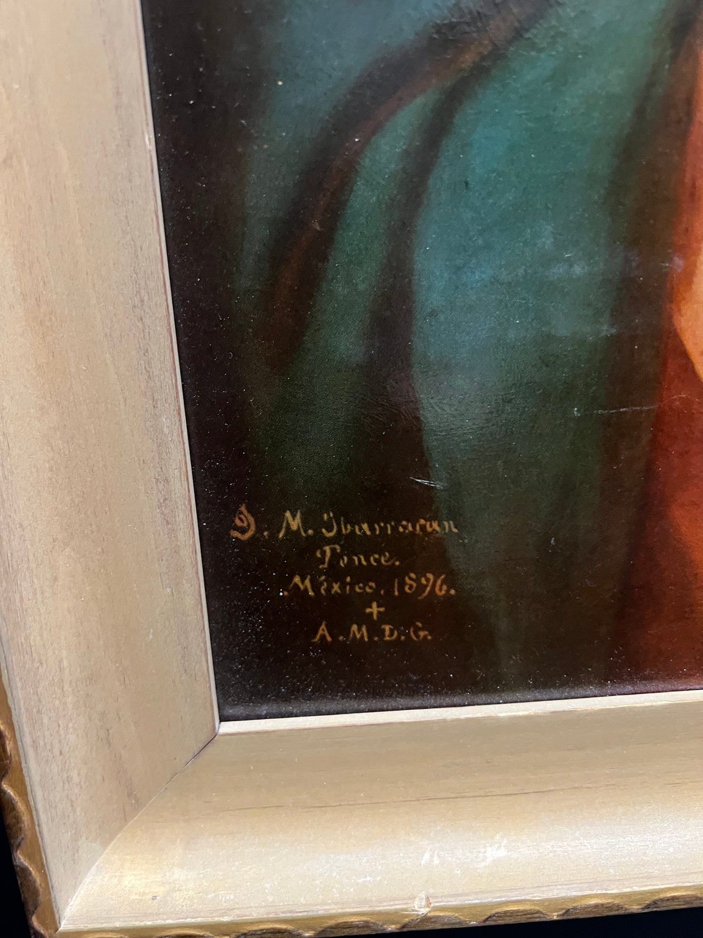 Antique Sacred Heart of Jesus Devotional Print, dated 1896, in Original Frame