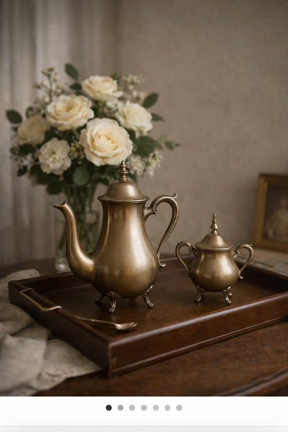 Vintage Silverplate Coffee Pot & Sugar Bowl Set – Shell Footed, Mid-Century Tea Service