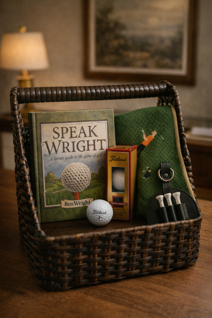 Curated Golfer Gift Set – Golf Book, Towel, Tees, Holder & Ball | Men’s Golf Gift Basket