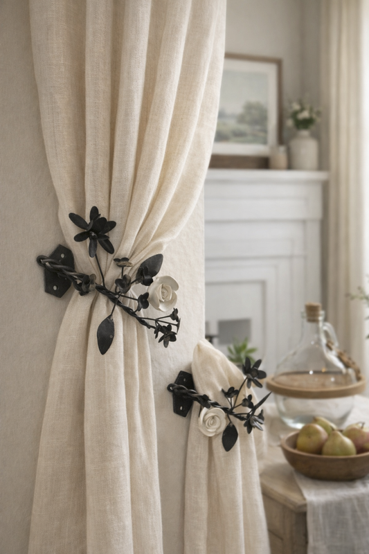 Vintage Wrought Iron & Porcelain Floral Wall Sconces – Mid Century Cottagecore Decor (Set of 2)