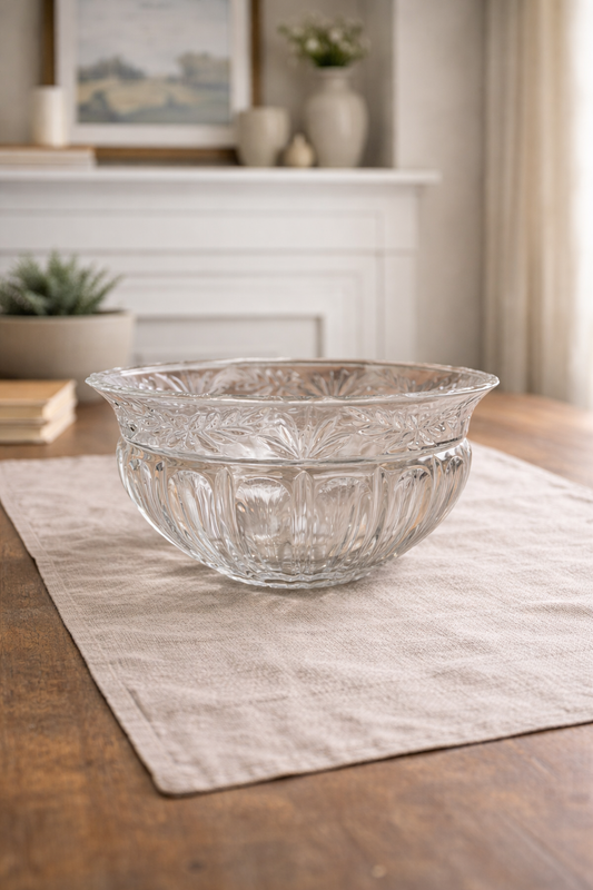 Noritake Crystal Bowl – Made in Germany | Vintage Pressed Cut Glass Centerpiece, Leaf & Ribbed Pattern