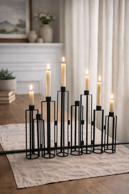 Modern Black Metal Candle Holder Set – Geometric Minimalist Taper Candle Holders