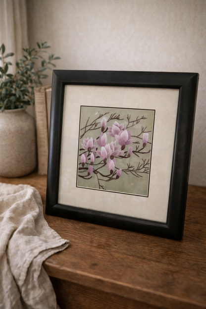 Vintage Asian Pheasant Art Print in Solid Wood frame