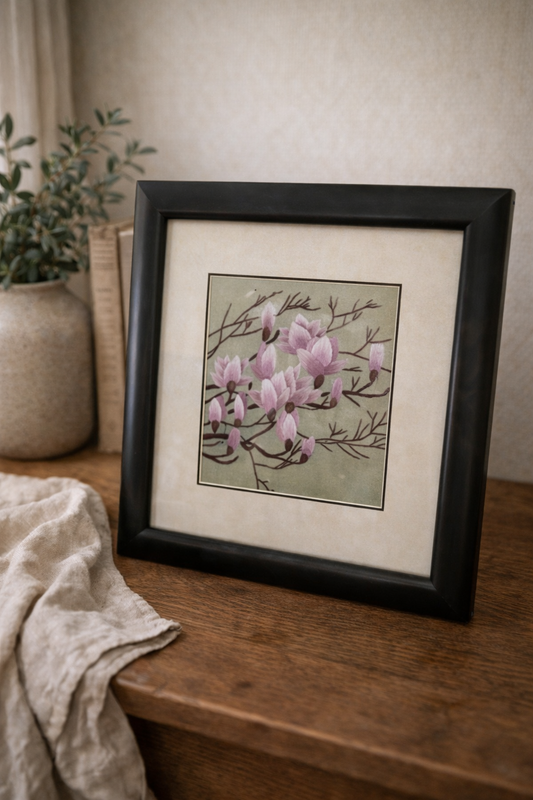 Vintage Asian Pheasant Art Print in Solid Wood frame