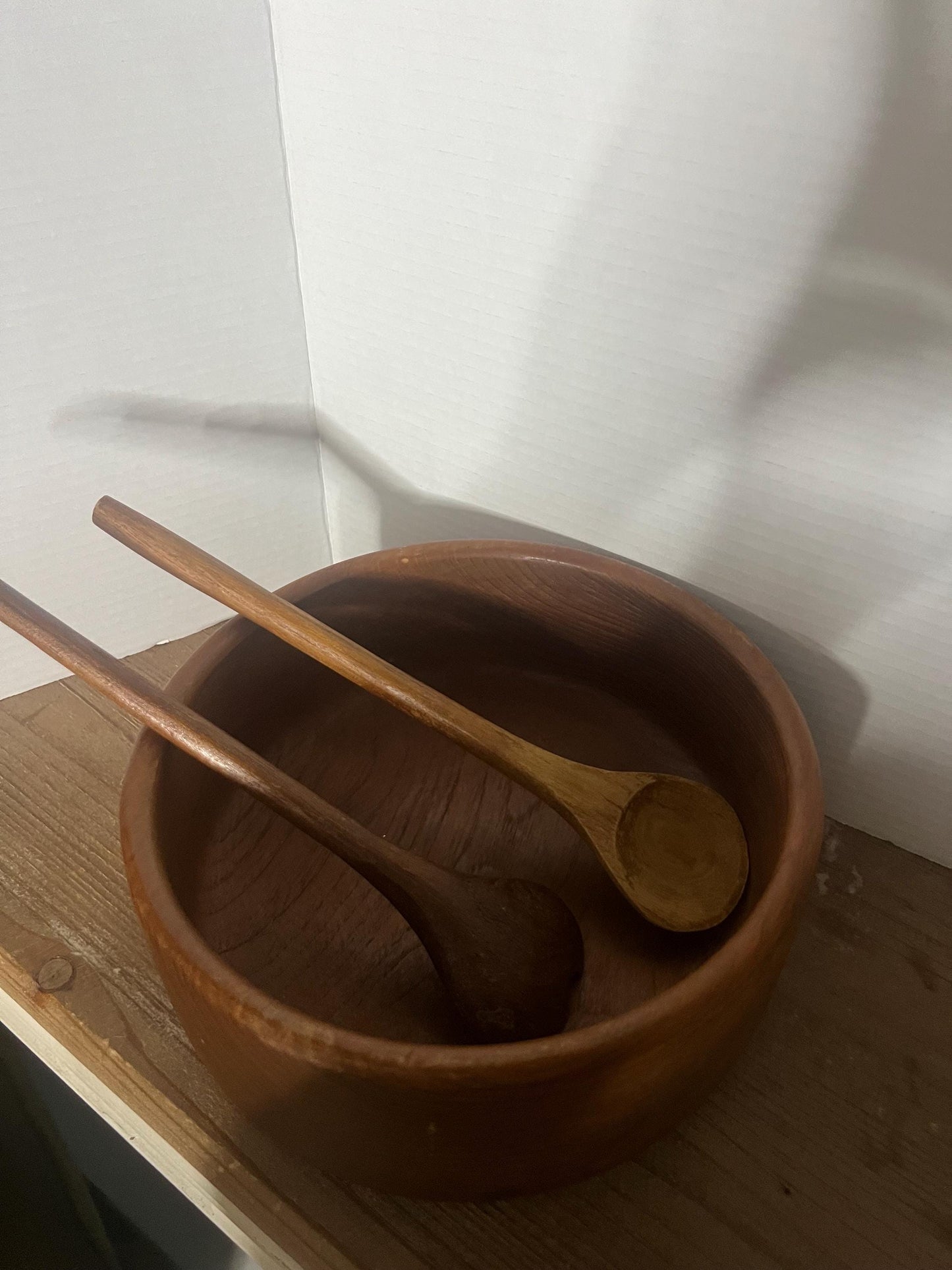 Vintage Teak Wood Salad Bowl Set with Servers – Mid Century Modern Wooden Serving Set