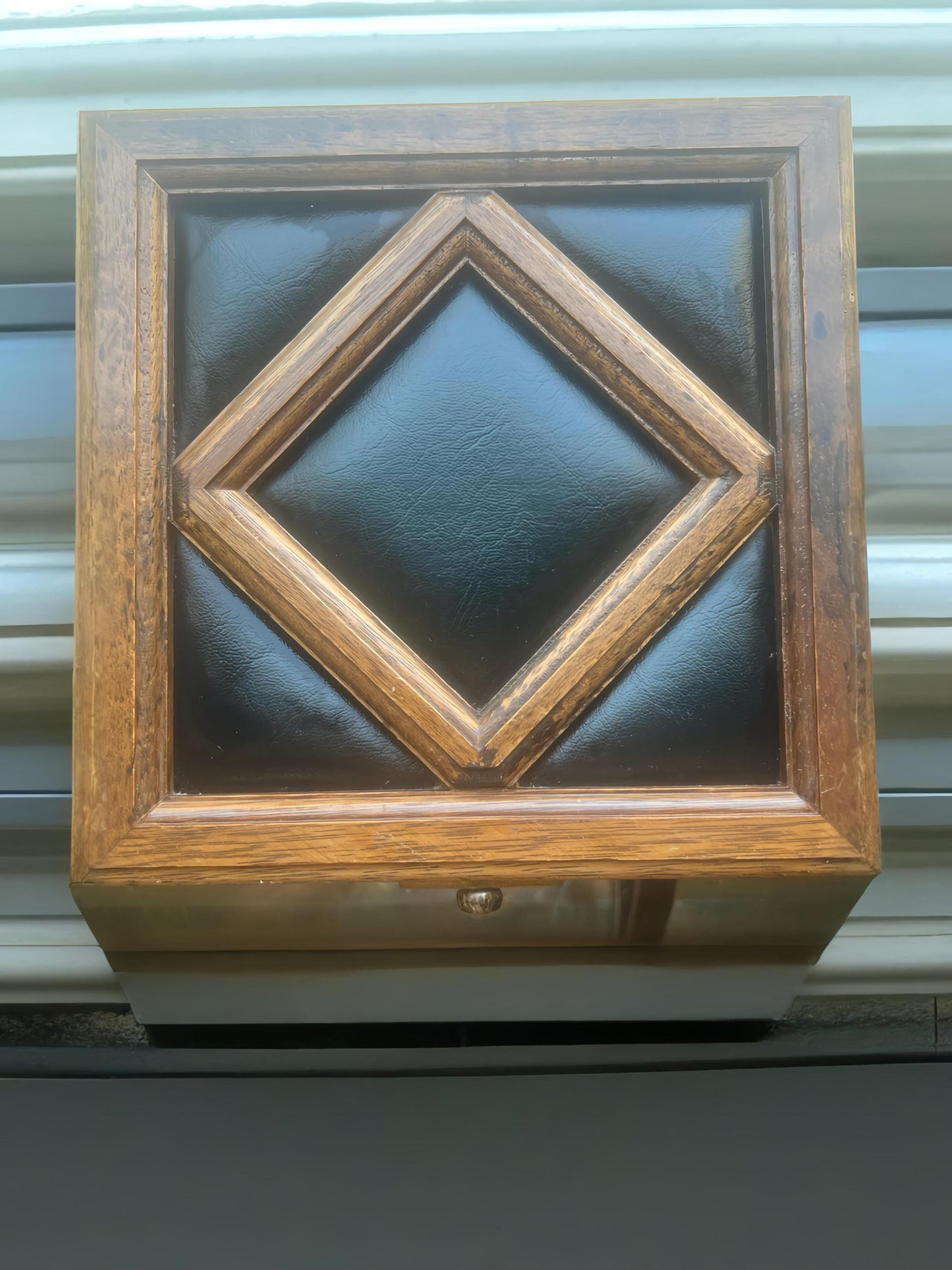 Apex Antique Wood & Leather Jewelry Box | Diamond Inlay Mid-Century Keepsake Case