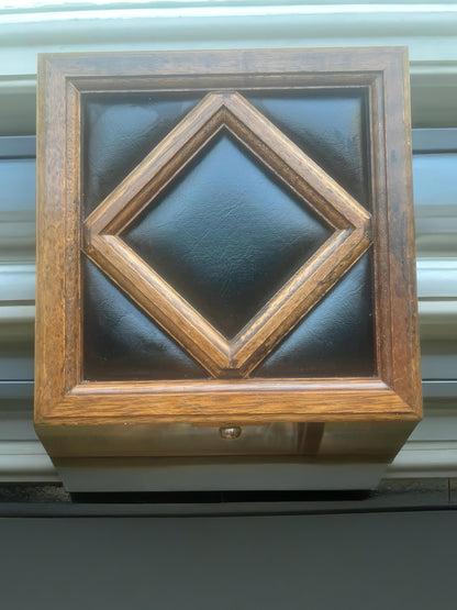 Apex Antique Wood & Leather Jewelry Box | Diamond Inlay Mid-Century Keepsake Case