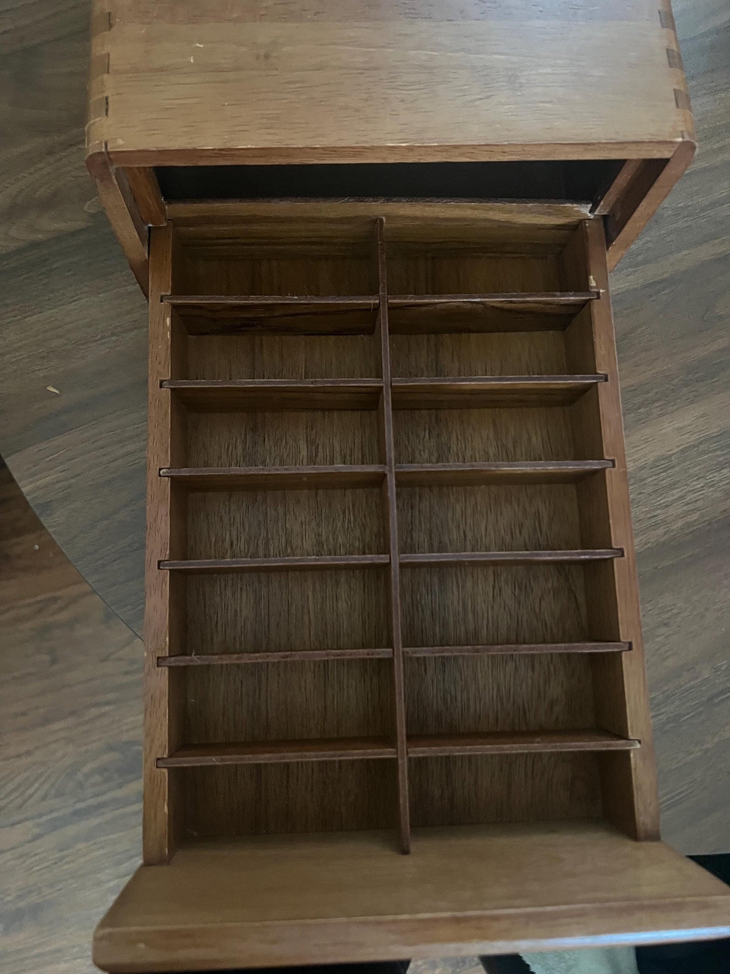 Vintage Teak Dovetail Wooden Organizer Box with Drawer