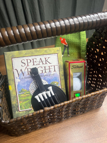 Curated Golfer Gift Set – Golf Book, Towel, Tees, Holder & Ball | Men’s Golf Gift Basket