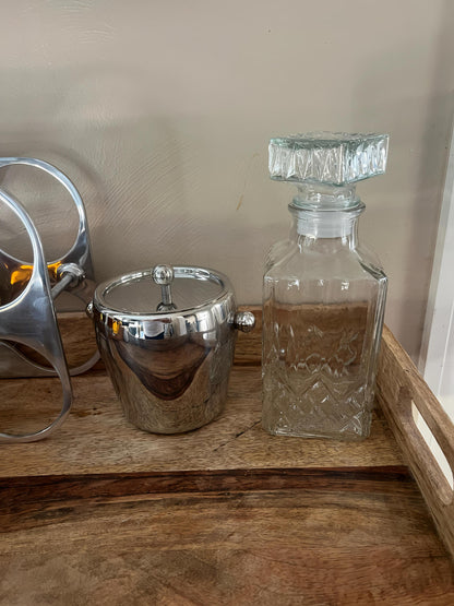 Vintage Glass Whiskey Decanter with Stopper – Cut Glass Liquor Bottle – Mid-Century Barware