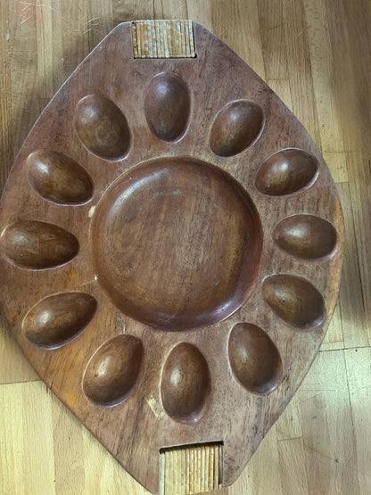 Vintage wooden deviled egg tray