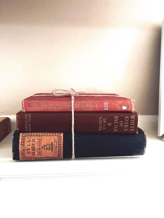 Vintage Red & Navy Book Bundle – Farmhouse, Cottagecore, Rustic Library Decor