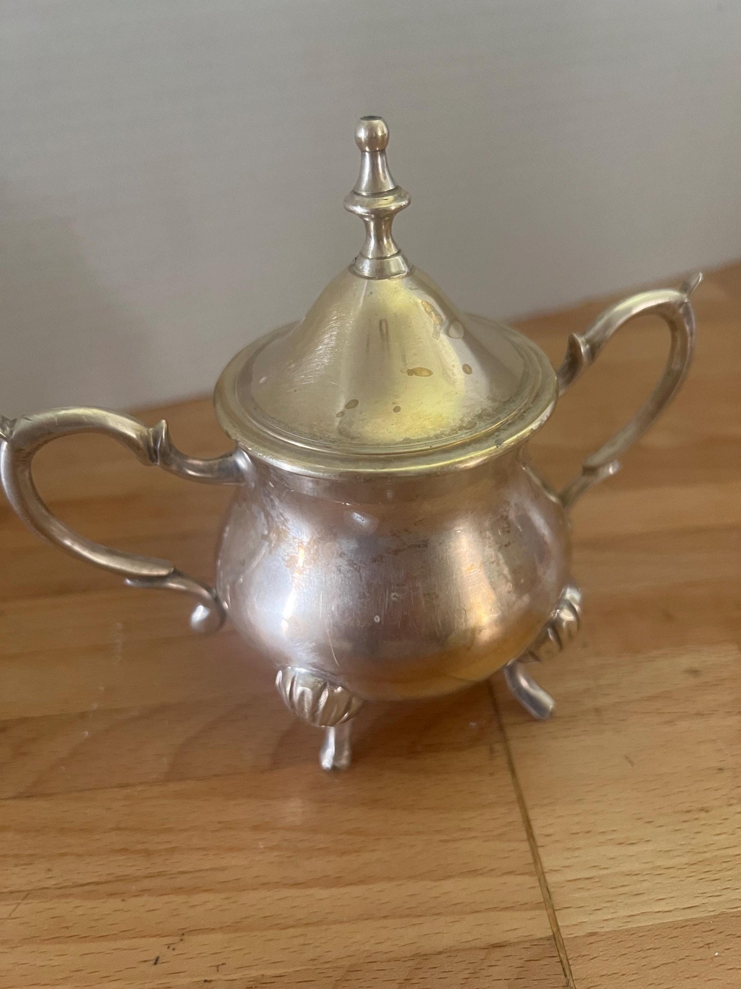 Vintage Silverplate Coffee Pot & Sugar Bowl Set – Shell Footed, Mid-Century Tea Service