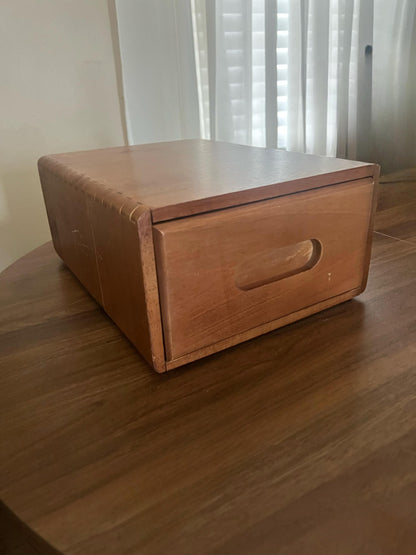 Vintage Teak Dovetail Wooden Organizer Box with Drawer