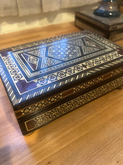 Vintage Syrian Marquetry-Mosaic Inlaid Wooden music Box.