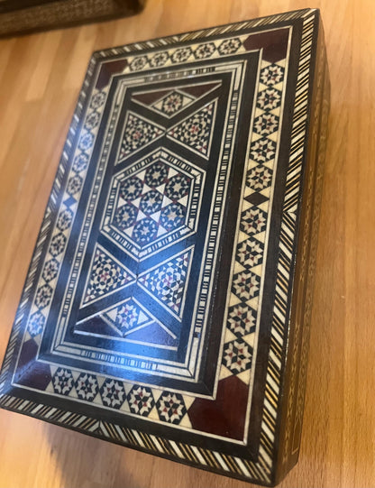Vintage Syrian Marquetry-Mosaic Inlaid Wooden music Box.
