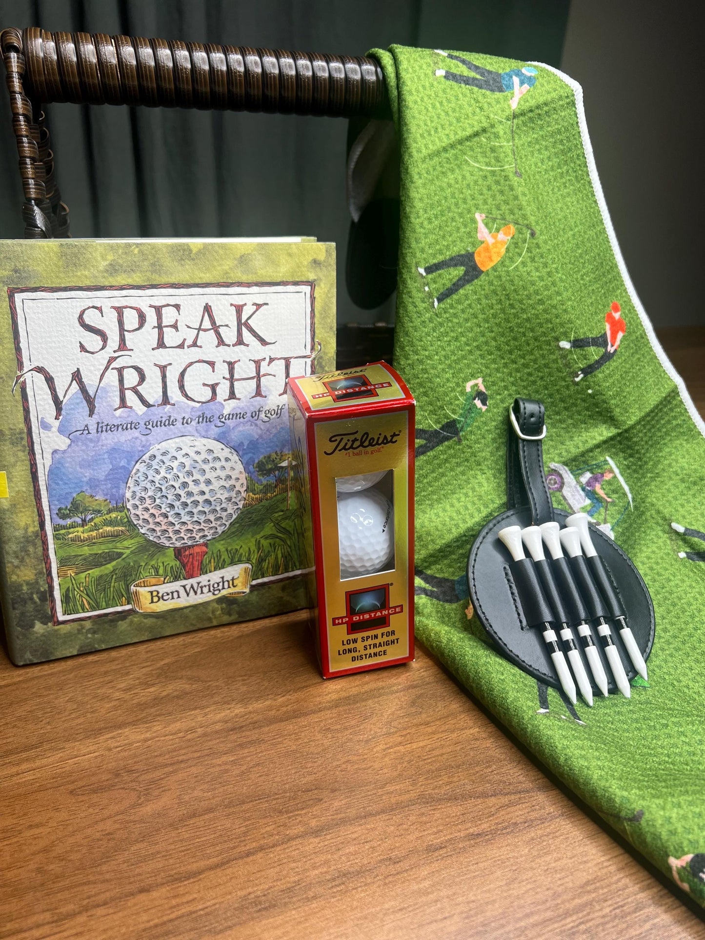 Curated Golfer Gift Set – Golf Book, Towel, Tees, Holder & Ball | Men’s Golf Gift Basket