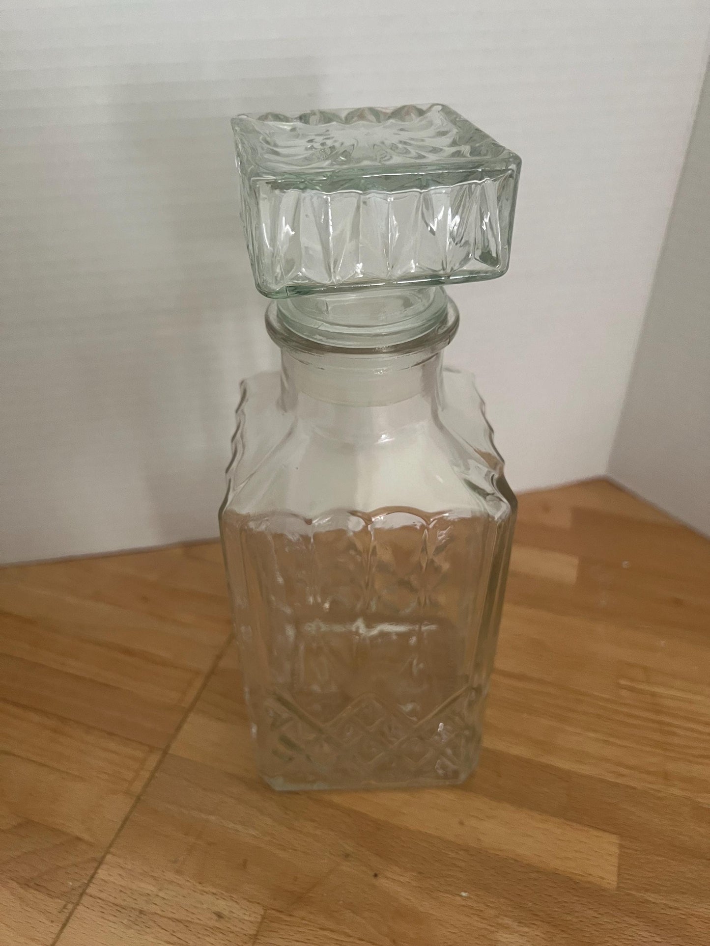 Vintage Glass Whiskey Decanter with Stopper – Cut Glass Liquor Bottle – Mid-Century Barware